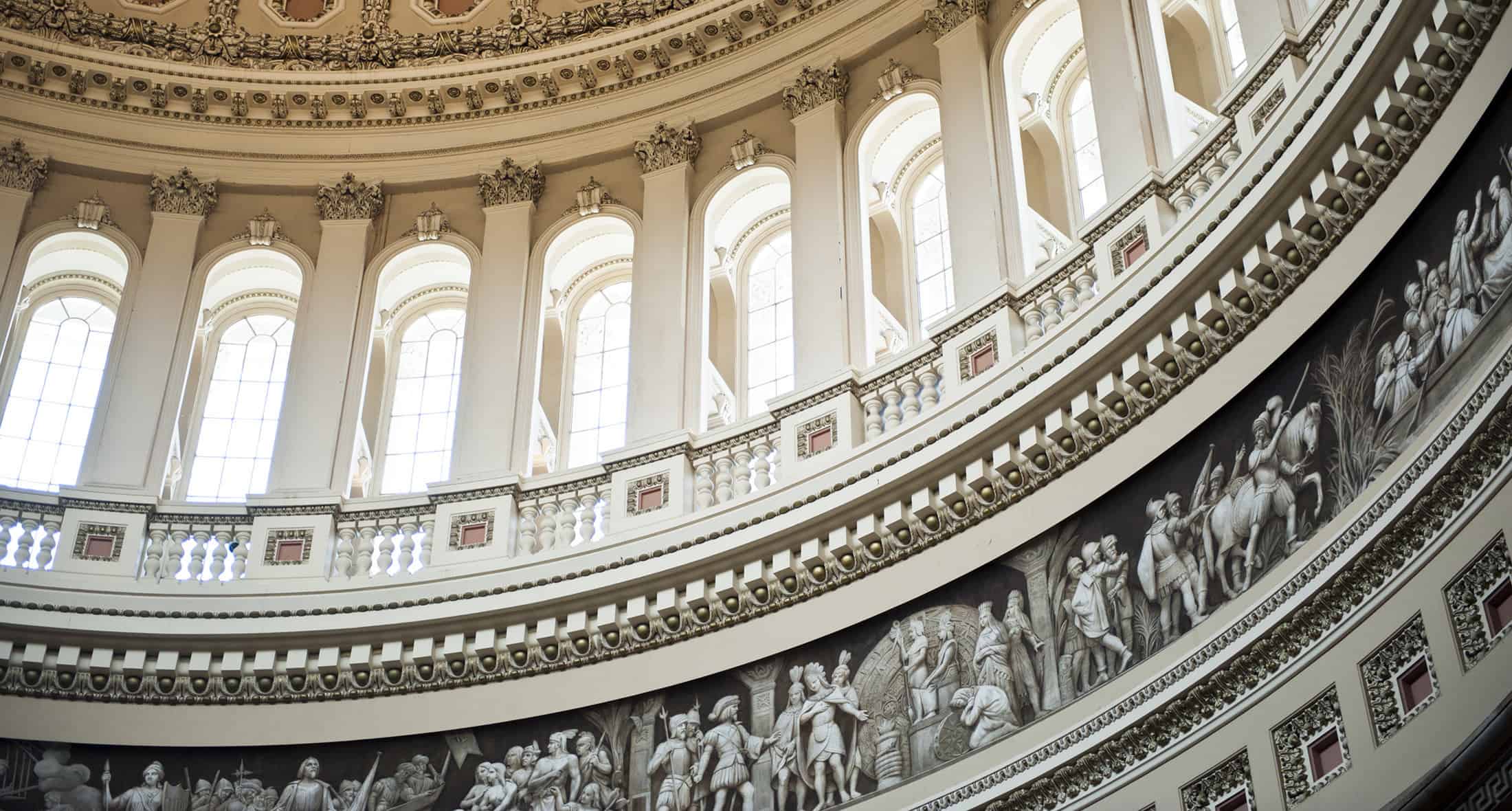 Detailed interior view of the US Capitol Building dome Washington DC