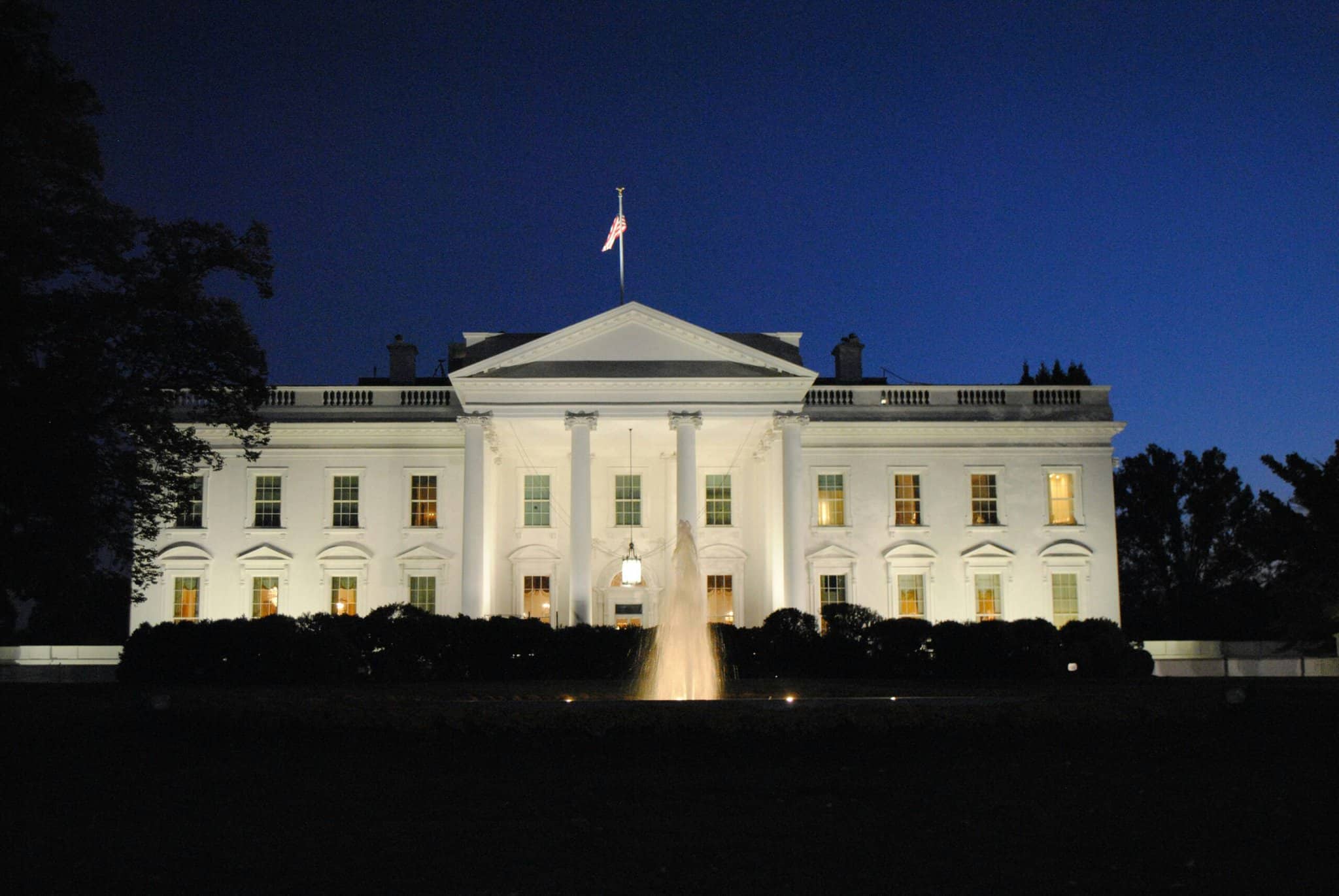 The White House in Washington DC, viewed at night